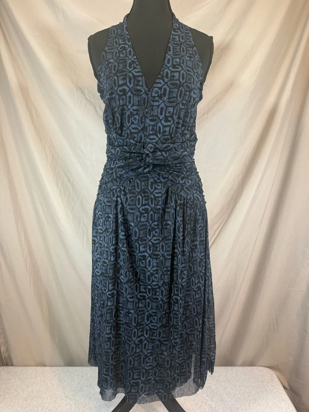 Michael Kors Geometric Print Fit & Flare Dress‎ - Blue/Black - Medium